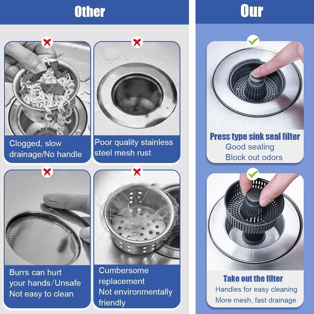 Upgraded 3 in 1 Kitchen Sink Drain Straine