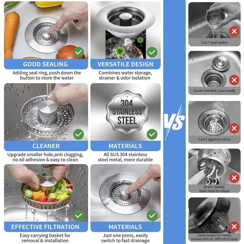 Upgraded 3 in 1 Kitchen Sink Drain Straine