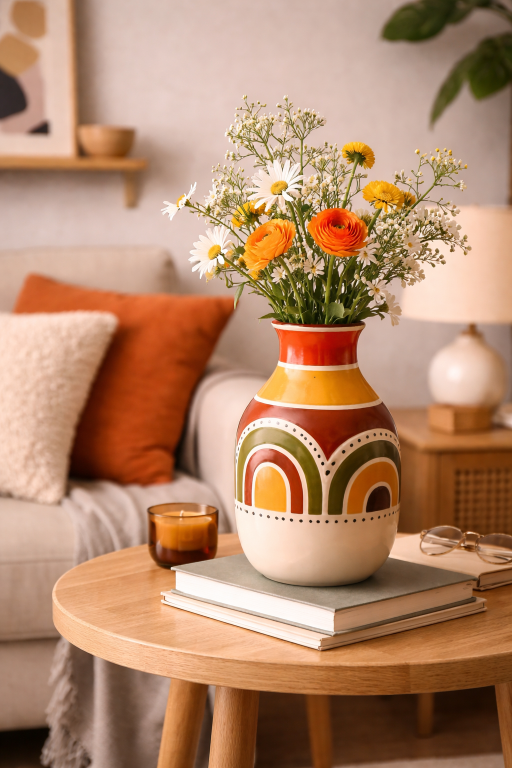Boho Rainbow Ceramic Vase