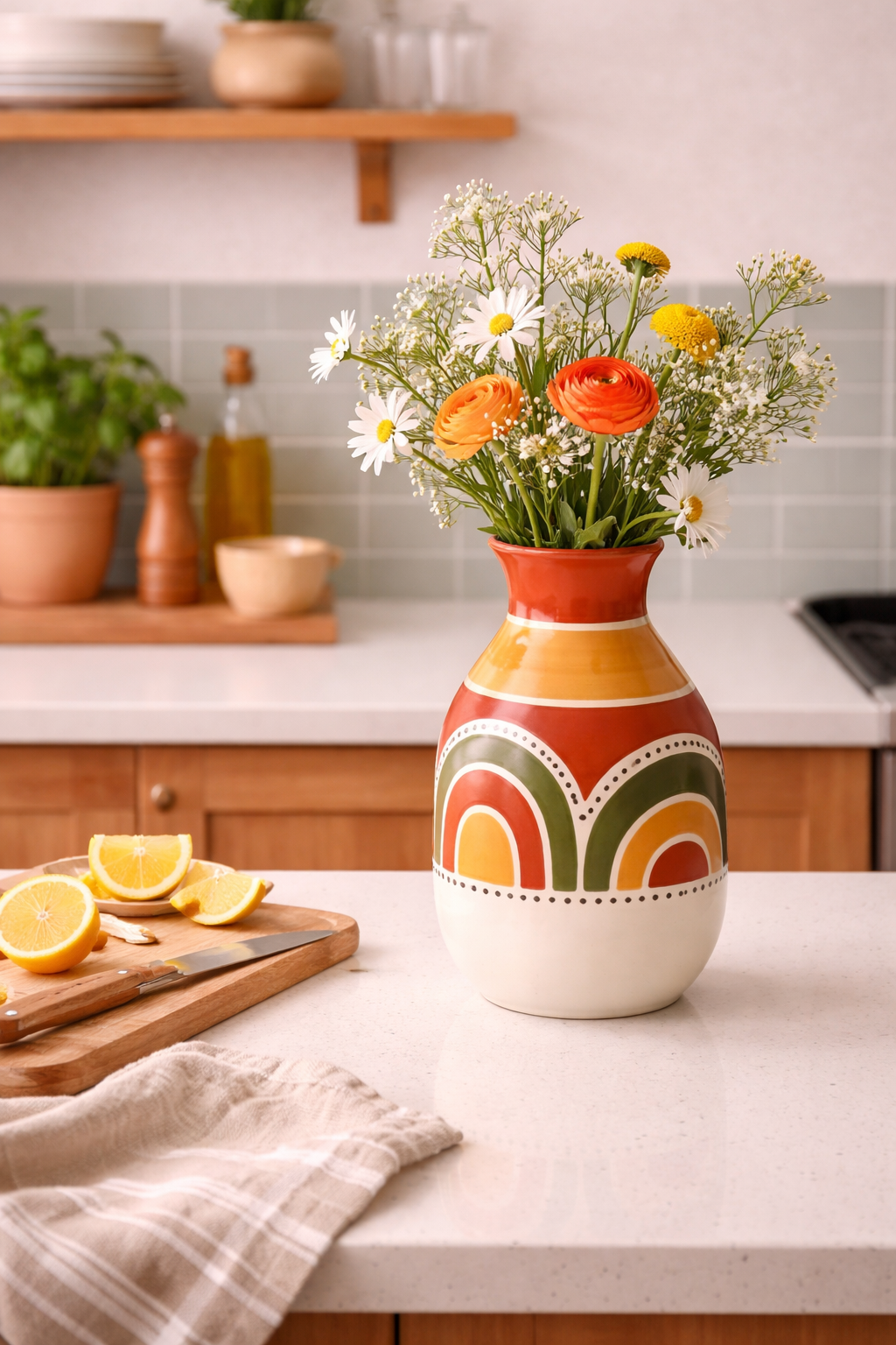Boho Rainbow Ceramic Vase