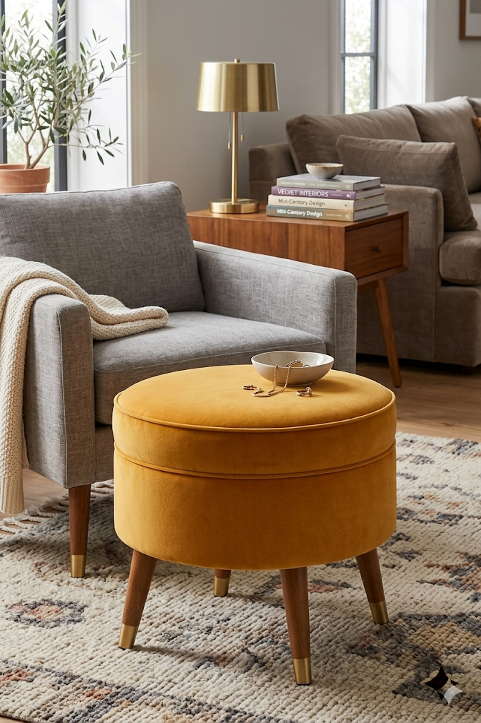 Plush Soft Stool with Wooden Legs