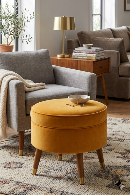 Plush Soft Stool with Wooden Legs