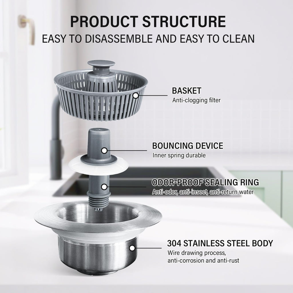 Upgraded 3 in 1 Kitchen Sink Drain Straine