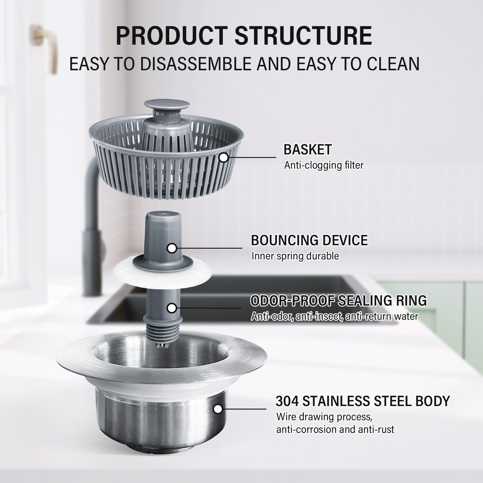 Upgraded 3 in 1 Kitchen Sink Drain Straine
