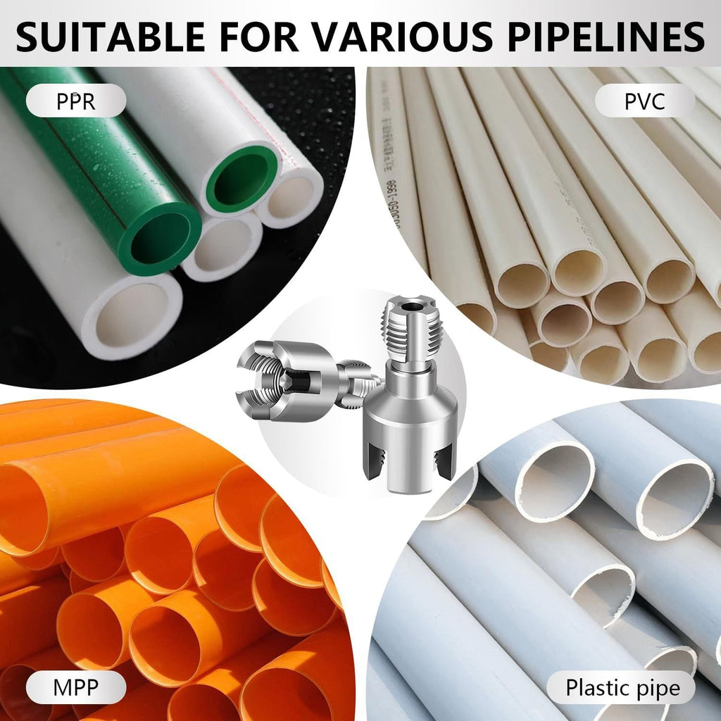 3PCS Pipe Threading Tool Kit (1", 1-1/4", 1-1/2") with 1/4" Hex Shank Pilot Drill Bit for Wood, Plastic & DIY Projects