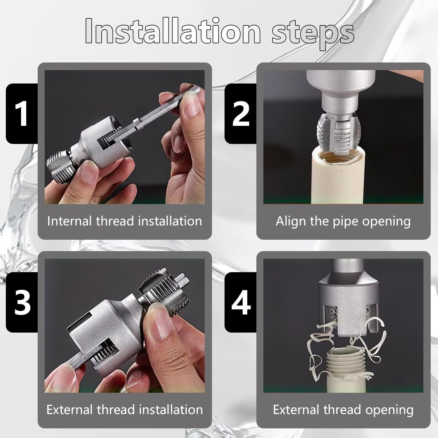 3PCS Pipe Threading Tool Kit (1", 1-1/4", 1-1/2") with 1/4" Hex Shank Pilot Drill Bit for Wood, Plastic & DIY Projects