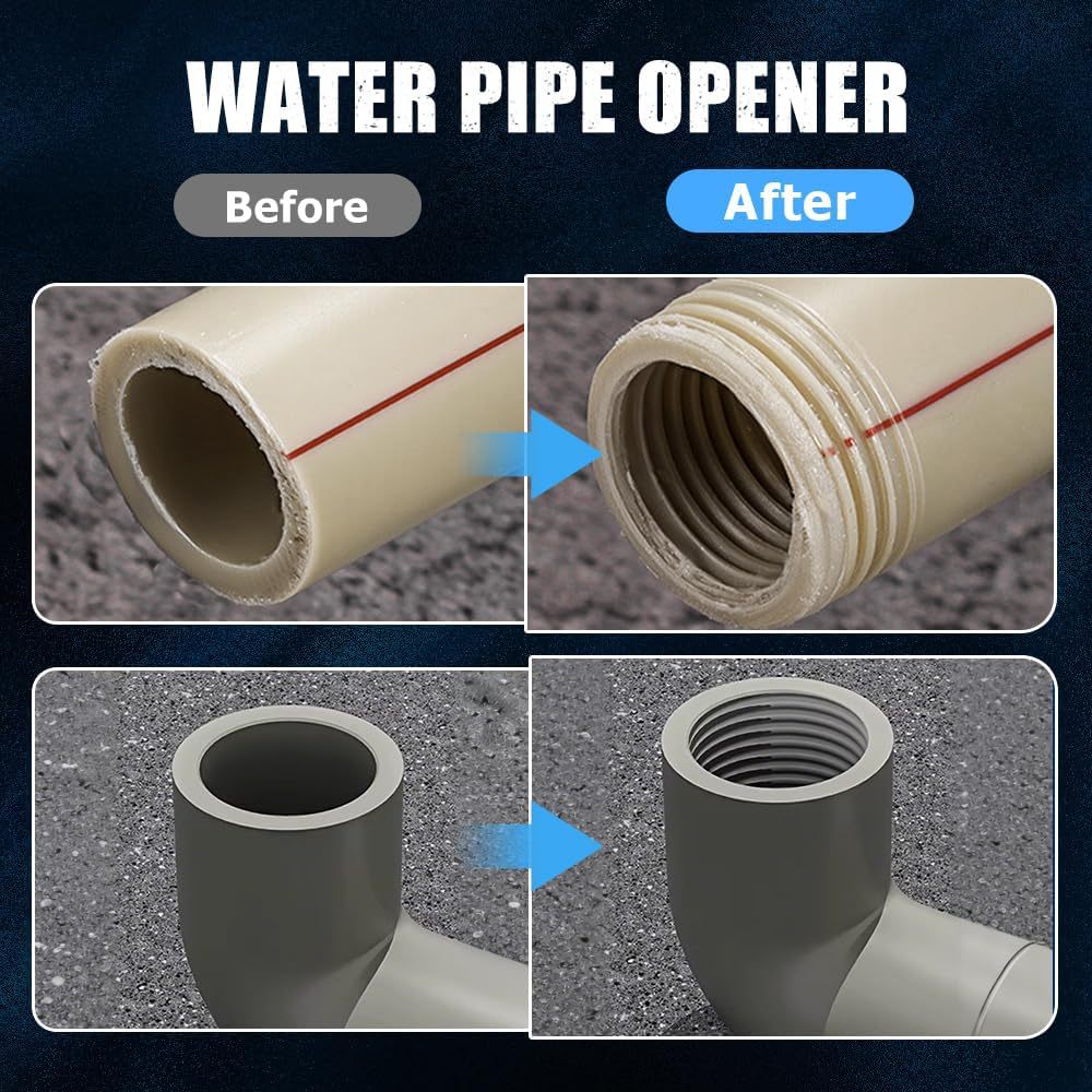 3PCS Pipe Threading Tool Kit (1", 1-1/4", 1-1/2") with 1/4" Hex Shank Pilot Drill Bit for Wood, Plastic & DIY Projects