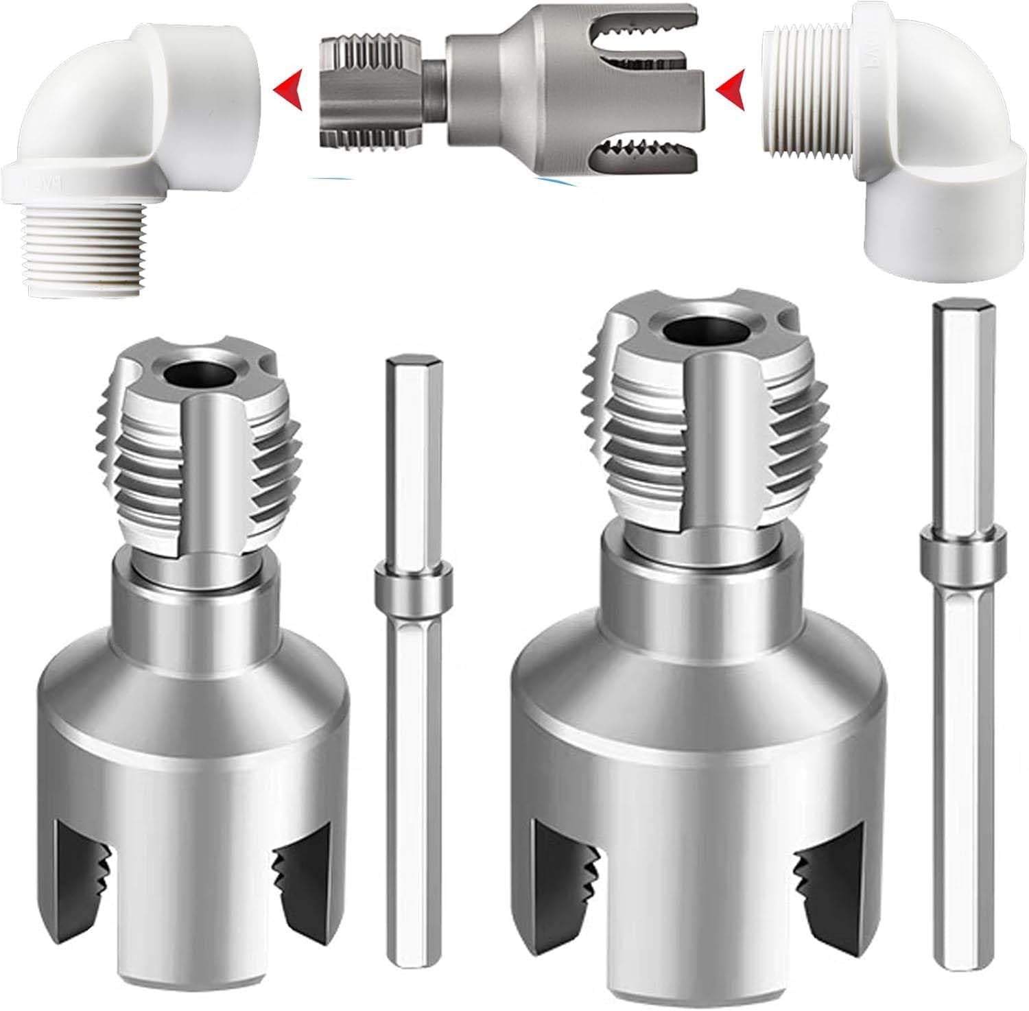 3PCS Pipe Threading Tool Kit (1", 1-1/4", 1-1/2") with 1/4" Hex Shank Pilot Drill Bit for Wood, Plastic & DIY Projects