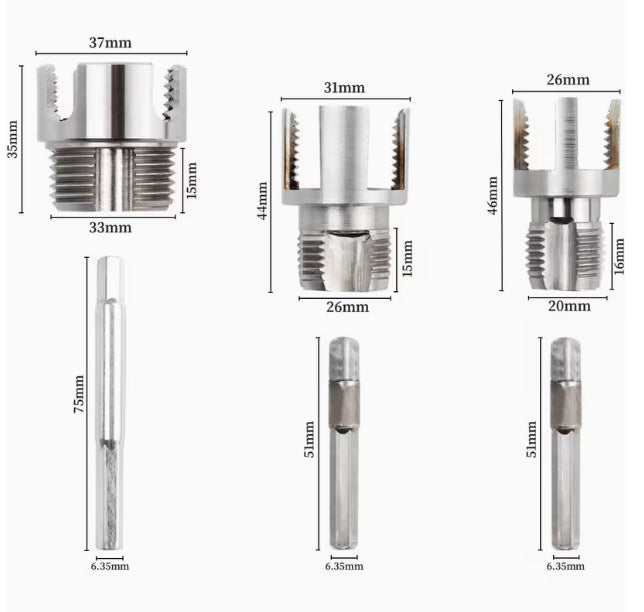 3PCS Pipe Threading Tool Kit (1", 1-1/4", 1-1/2") with 1/4" Hex Shank Pilot Drill Bit for Wood, Plastic & DIY Projects
