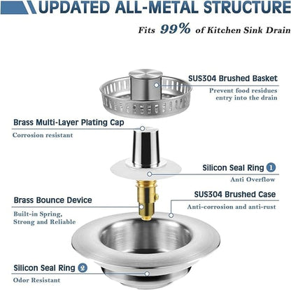 Upgraded 3 in 1 Kitchen Sink Drain Straine